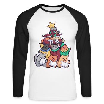 Chat de Noël Chats d'arbre de Noël - T-shirt baseball manches longues Homme - blanc/noir - Devant - Nik (191cm)
