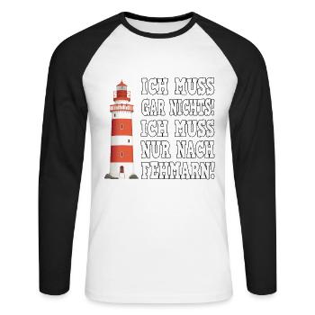 Fehmarn Ostsee Fehmarnsundbrücke - Unisex Baseballshirt langarm - Weiß/Schwarz - Vorne - Nik (191cm)