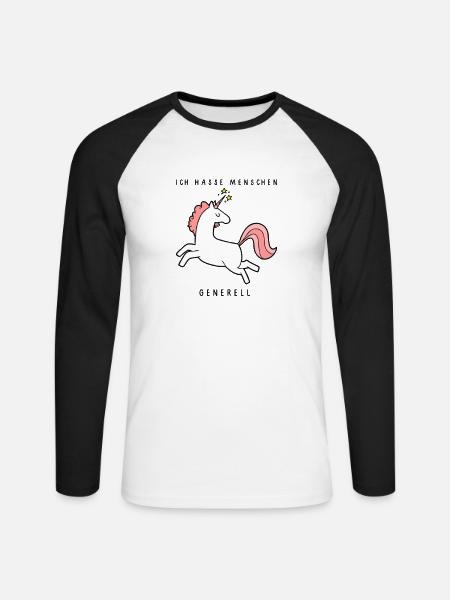 Einhorn Ich Hasse Menschen Generell Menschenhasser - Unisex Baseballshirt langarm - Weiß/Schwarz
