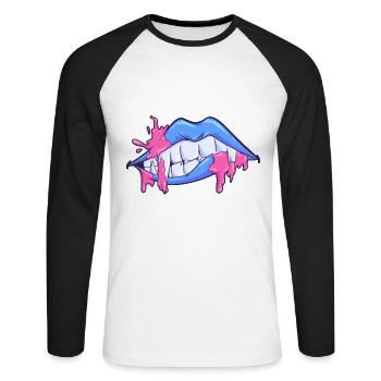 Masque visage bouche lèvres vampire - T-shirt baseball manches longues Homme - blanc/noir - Devant - Nik (191cm)