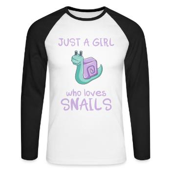 Juste une fille qui aime les escargots Escargot - T-shirt baseball manches longues Homme - blanc/noir - Devant - Nik (191cm)