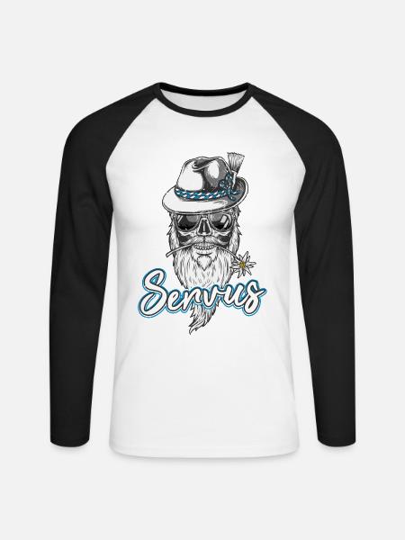 Servus Cooler Bayern Totenkopf bayrischer Bua - Unisex Baseballshirt langarm - Weiß/Schwarz