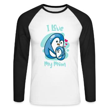 J'aime ma maman pingouin mère enfant amour - T-shirt baseball manches longues Homme - blanc/noir - Devant - Nik (191cm)
