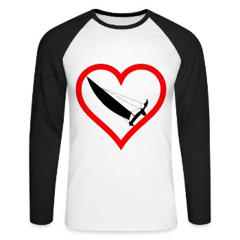 Katamaran in Herz Umriss - Unisex Baseballshirt langarm - Weiß/Schwarz - Vorne - Nik (191cm)