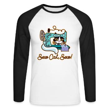 Sewing cat hobby tailor humor - Unisex Long Sleeve Baseball T-Shirt - white/black - Front - Nik (191cm)