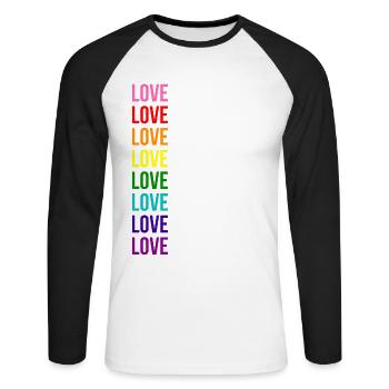 RAINBOW LOVE LOVE GAY PRIDE LBGT HOMOSEXUELL - Unisex Long Sleeve Baseball T-Shirt - white/black - Front - Nik (191cm)