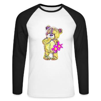 Teddybär - Unisex Baseballshirt langarm - Weiß/Schwarz - Vorne - Nik (191cm)