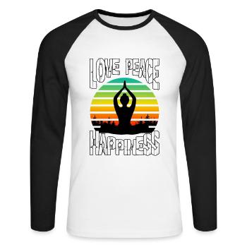 Love peace happiness - T-shirt baseball manches longues Homme - blanc/noir - Devant - Nik (191cm)
