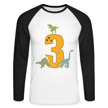 Geburtstag 3 Jahre Dinosaurier Dino 3. Geburtstag - Unisex Baseballshirt langarm - Weiß/Schwarz - Vorne - Nik (191cm)