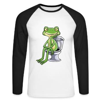 Grenouilles Toilettes Caca - T-shirt baseball manches longues Homme - blanc/noir - Devant - Nik (191cm)