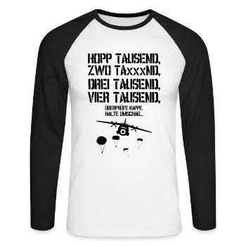 Fallschirmjäger Springerlehrgang Hopp 1000 Bund - Unisex Baseballshirt langarm - Weiß/Schwarz - Vorne - Nik (191cm)