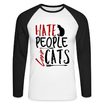 I hate cat people - Unisex Long Sleeve Baseball T-Shirt - white/black - Front - Nik (191cm)