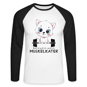 Wenn ich groß bin werde ich Muskelkater Kater - Unisex Baseballshirt langarm - Weiß/Schwarz - Vorne - Nik (191cm)