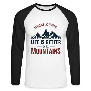 Berge - Unisex Baseballshirt langarm - Weiß/Schwarz - Vorne - Nik (191cm)