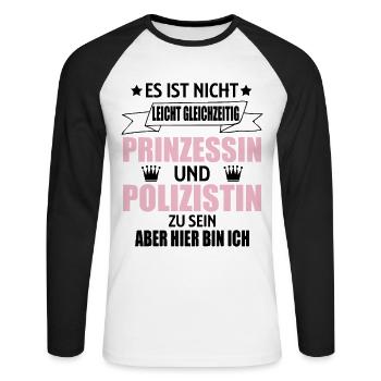 Polizistin Frau Polizei lustiger Spruch Geschenk - Unisex Baseballshirt langarm - Weiß/Schwarz - Vorne - Nik (191cm)