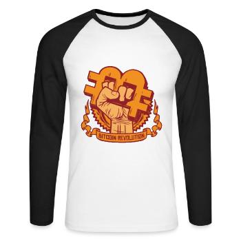 Bitcoin - Unisex Baseballshirt langarm - Weiß/Schwarz - Vorne - Nik (191cm)