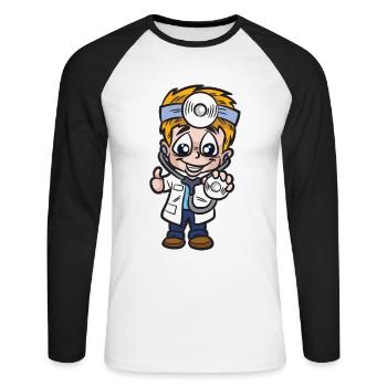 Kinderarzt Kinder Arzt mit Stethoskop Humor - Unisex Baseballshirt langarm - Weiß/Schwarz - Vorne - Nik (191cm)