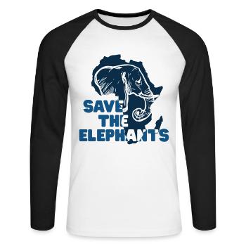 Save the Elephants Save the Elephants Africa Map - T-shirt baseball manches longues Homme - blanc/noir - Devant - Nik (191cm)