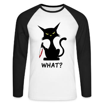 Chat chat noir chats cadeau chat domestique - T-shirt baseball manches longues Homme - blanc/noir - Devant - Nik (191cm)
