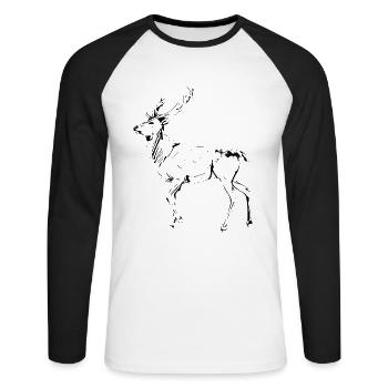 Hirsch - Unisex Baseballshirt langarm - Weiß/Schwarz - Vorne - Nik (191cm)