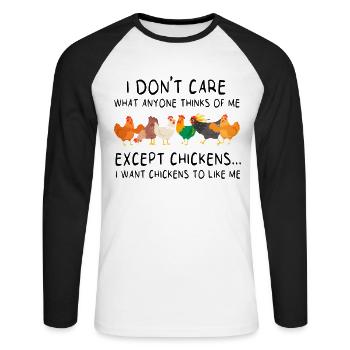 Je me fiche de ce que tout le monde pense sauf les poulets - T-shirt baseball manches longues Homme - blanc/noir - Devant - Nik (191cm)