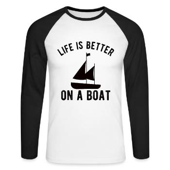 BOATING: Life is better on a boat - Unisex Long Sleeve Baseball T-Shirt - white/black - Front - Nik (191cm)