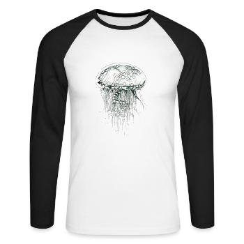 méduse - T-shirt baseball manches longues Homme - blanc/noir - Devant - Nik (191cm)