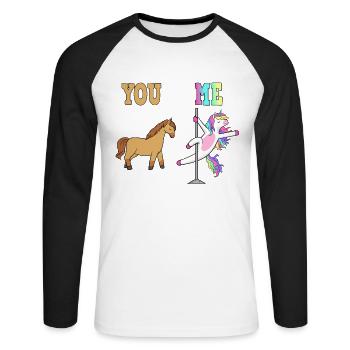 Lustiges Einhorn Pole Dance Party Tanzen - Unisex Baseballshirt langarm - Weiß/Schwarz - Vorne - Nik (191cm)