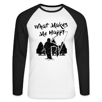 Pêcheur pêche pêcheur pêche papa cadeau - T-shirt baseball manches longues Homme - blanc/noir - Devant - Nik (191cm)