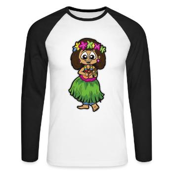 Hula Mädchen mit Bastrock Ukulele Blumenkette - Unisex Baseballshirt langarm - Weiß/Schwarz - Vorne - Nik (191cm)