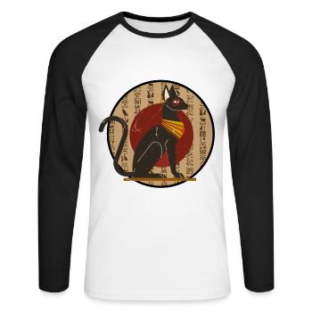 Sphinx Katze aus Ägypten Egypt Kreis - Unisex Baseballshirt langarm - Weiß/Schwarz - Vorne - Nik (191cm)
