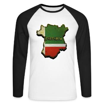 Chechnya Map, Chechen Flag, Chechnya - Unisex Baseballshirt langarm - Weiß/Schwarz - Vorne - Nik (191cm)