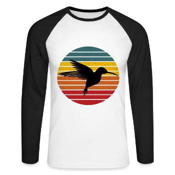 Colibri oiseau rétro vintage - T-shirt baseball manches longues Homme - blanc/noir - Devant - Nik (191cm)