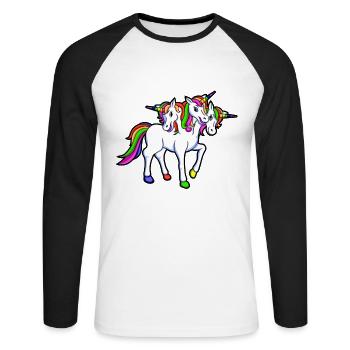 DREIHORN - UNICORN WITH 3 HEADS - Unisex Long Sleeve Baseball T-Shirt - white/black - Front - Nik (191cm)