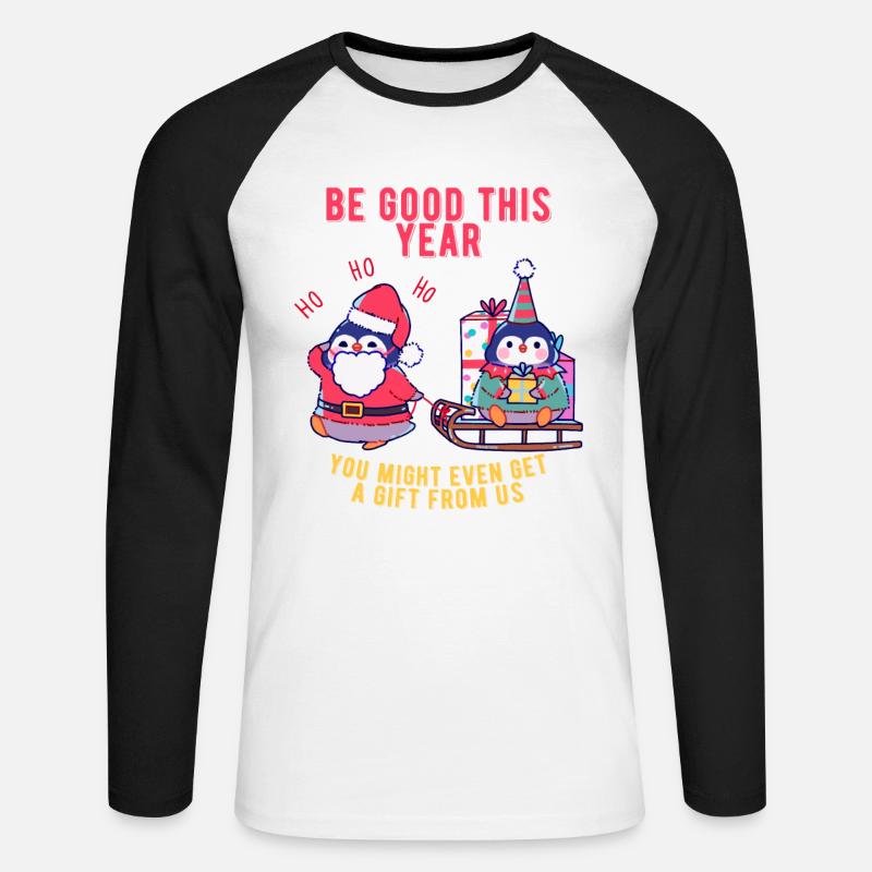 Pinguin bringt Weihnachtsgeschenke - Unisex Baseballshirt langarm - Weiß/Schwarz