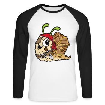 Pirate snail with treasure chest Funny comic - Unisex Long Sleeve Baseball T-Shirt - white/black - Front - Nik (191cm)