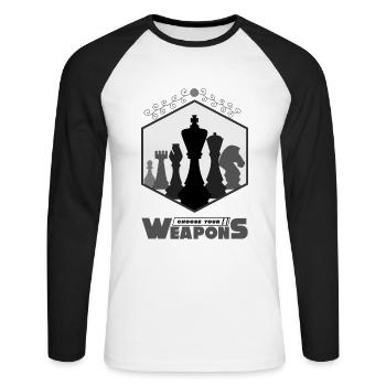 Schach, Schach Schachspieler, Schach Chess - Unisex Baseballshirt langarm - Weiß/Schwarz - Vorne - Nik (191cm)