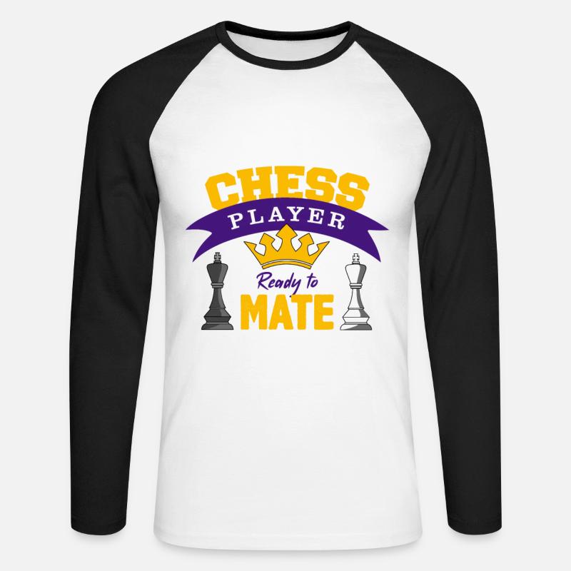 Échecs, jeu d'échecs, jeu d'échecs - T-shirt baseball manches longues Homme - blanc/noir
