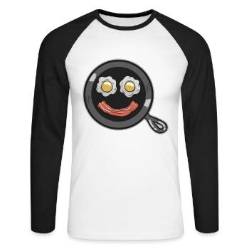 Funny breakfast face fried egg bacon pan - Unisex Long Sleeve Baseball T-Shirt - white/black - Front - Nik (191cm)