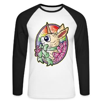 Einhorn Hase Ostern Juwelen Edelsteine - Unisex Baseballshirt langarm - Weiß/Schwarz - Vorne - Nik (191cm)