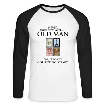 Collectionneur de timbres papa papa fête des pères - T-shirt baseball manches longues Homme - blanc/noir - Devant - Nik (191cm)
