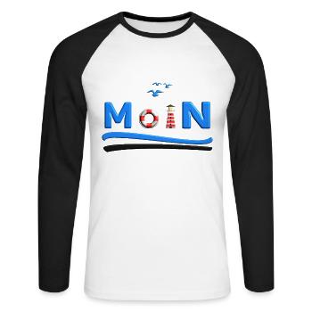 MOIN Rettungsring und Leuchtturm maritim Shirt - Unisex Baseballshirt langarm - Weiß/Schwarz - Vorne - Nik (191cm)