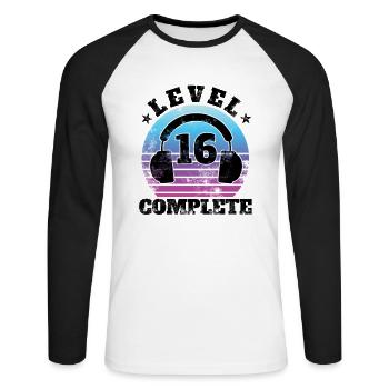 16. Geburtstag 16 Jahre Geschenk Junge Mädchen - Unisex Baseballshirt langarm - Weiß/Schwarz - Vorne - Nik (191cm)