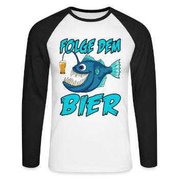 Folge dem Bier Tiefsee Fisch Anglerfisch Bierglas - Unisex Baseballshirt langarm - Weiß/Schwarz - Vorne - Nik (191cm)