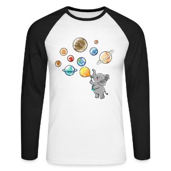 Solar System Planet Elephant Balloons - Unisex Long Sleeve Baseball T-Shirt - white/black - Front - Nik (191cm)