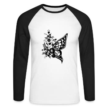 Cadeau de fleur de papillon - T-shirt baseball manches longues Homme - blanc/noir - Devant - Nik (191cm)
