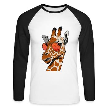 lustige Giraffe mit Sonnenbrille Giraffen Geschenk - Unisex Baseballshirt langarm - Weiß/Schwarz - Vorne - Nik (191cm)
