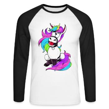 Evil Unicorn BDSM Sub Brat DDLG Bondage Humor - Unisex Long Sleeve Baseball T-Shirt - white/black - Front - Nik (191cm)