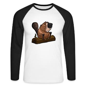 funny looking beaver gift for beaver friends - Unisex Long Sleeve Baseball T-Shirt - white/black - Front - Nik (191cm)
