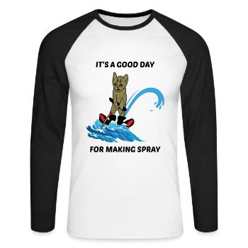 Water Skiing Ski Cat Pet Lover Animal Funny Meme - Unisex Long Sleeve Baseball T-Shirt - white/black - Front - Nik (191cm)